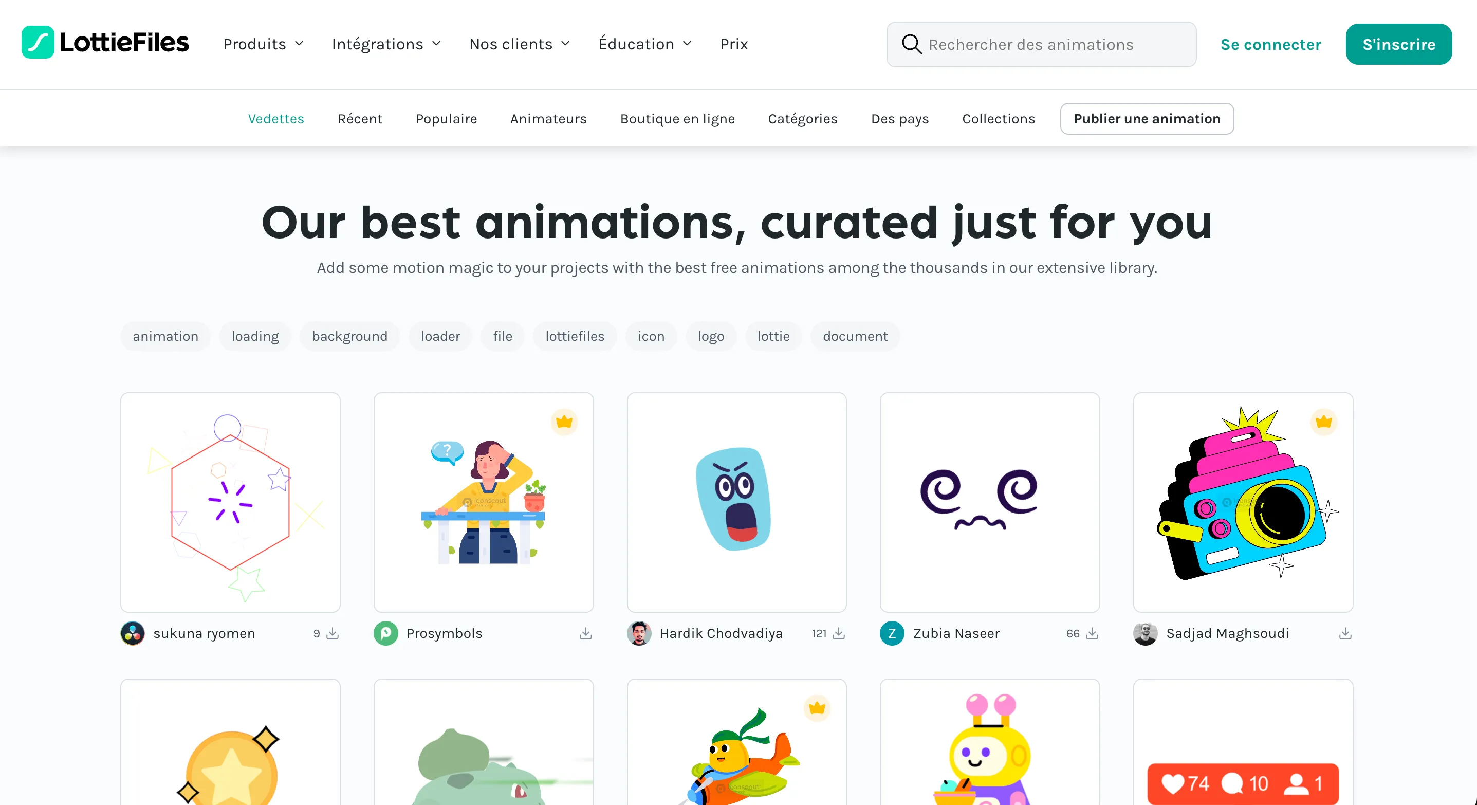 Des animations sont disponibles gratuitement sur le site Lottie