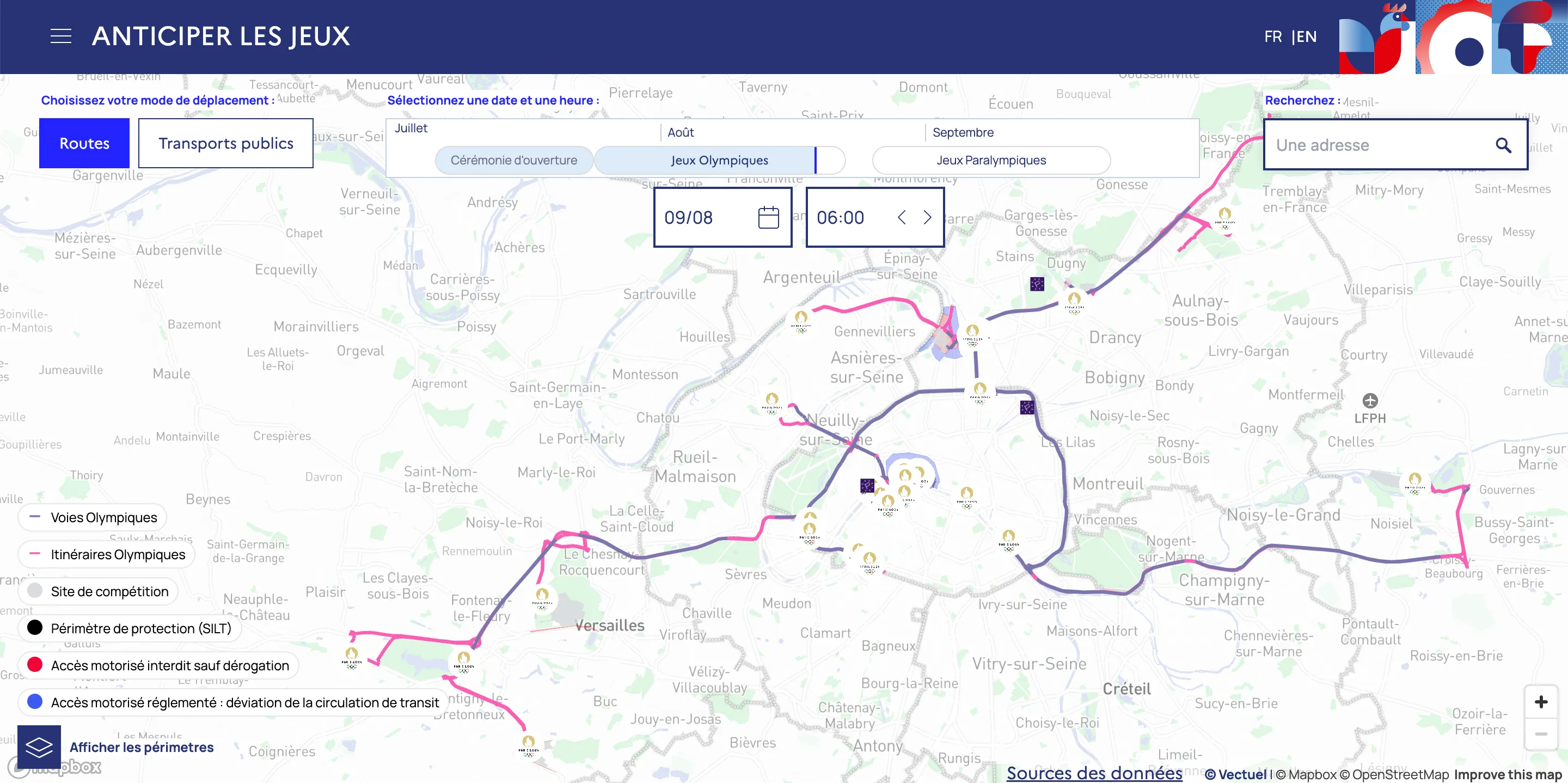 Interactive map showing the impact of the Paris 2024 Olympics on traffic