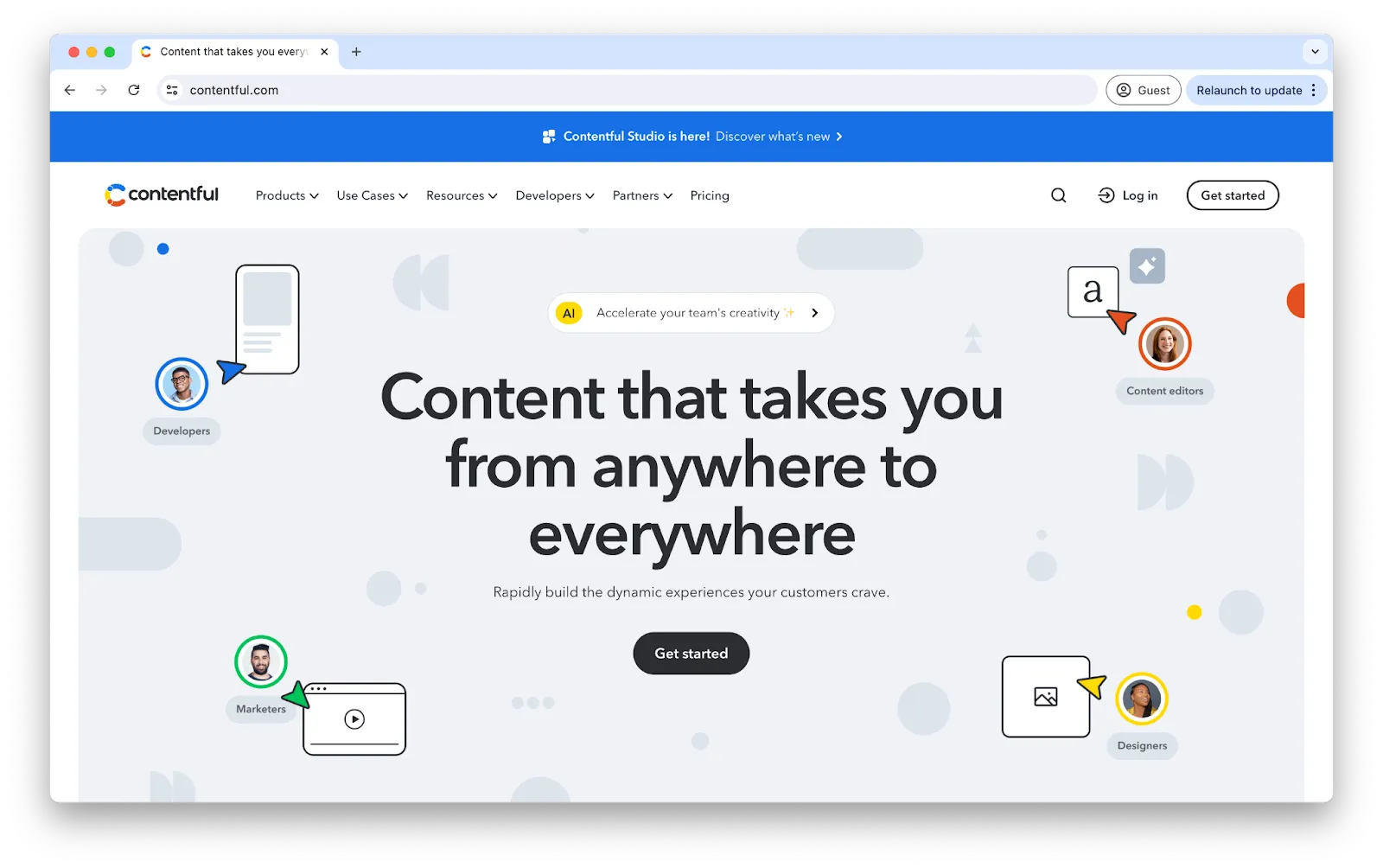 Homepage de Contentful, CMS headless