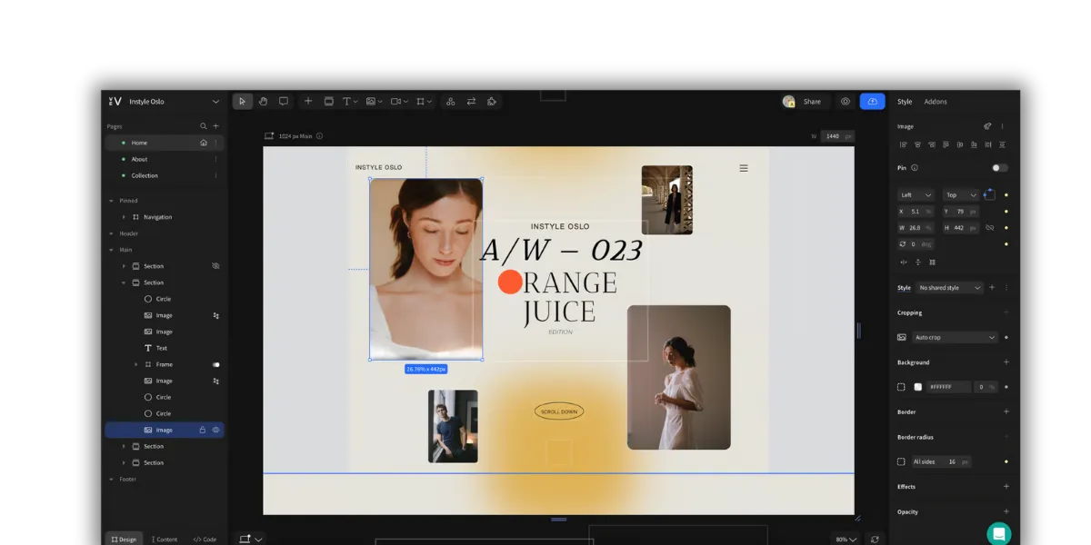 L'interface de l'outil Vev