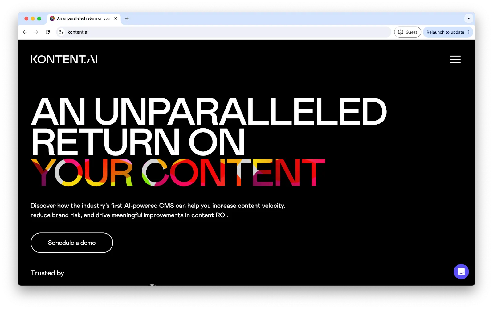 Homepage de Kontent, CMS headless