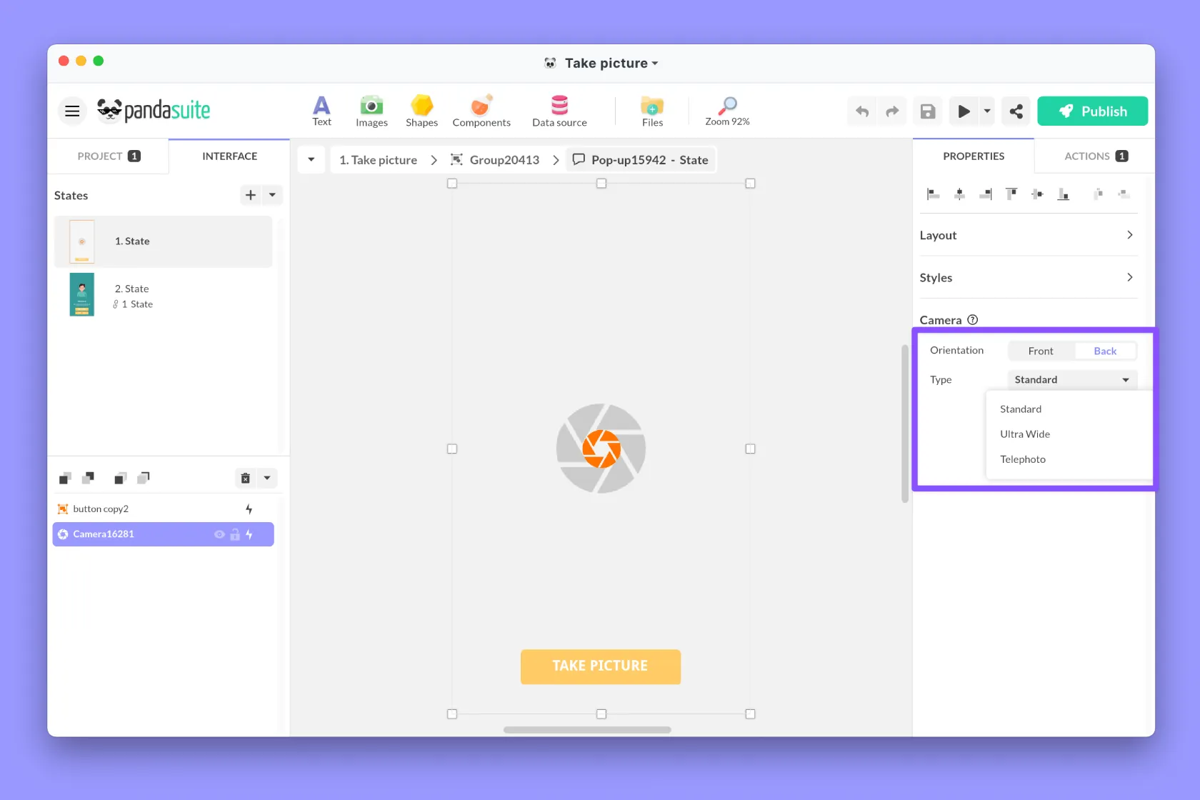 Choisissez le type de type de caméra