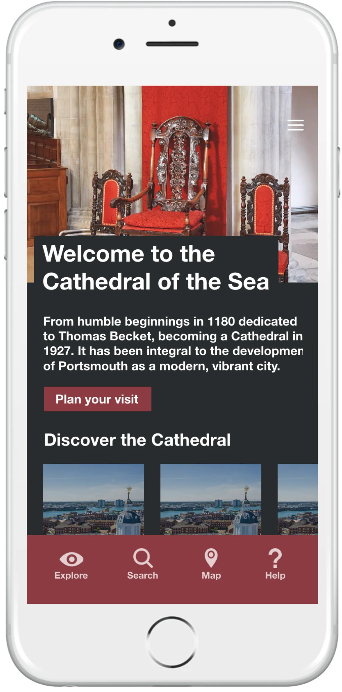 L'application de la cathédrale de Portsmouth sur un téléphone