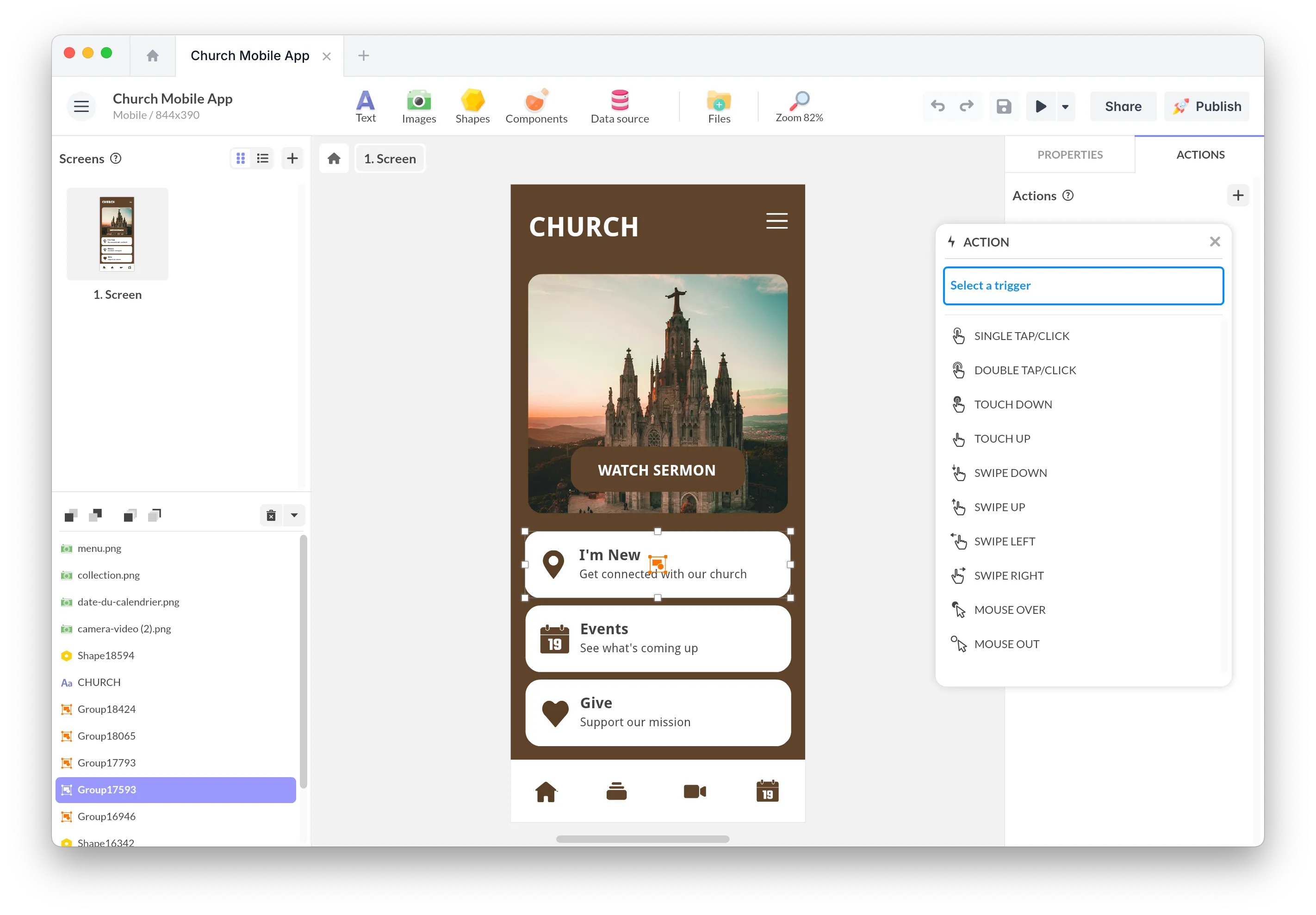 Une application d'église en cours de création dans le studio PandaSuite