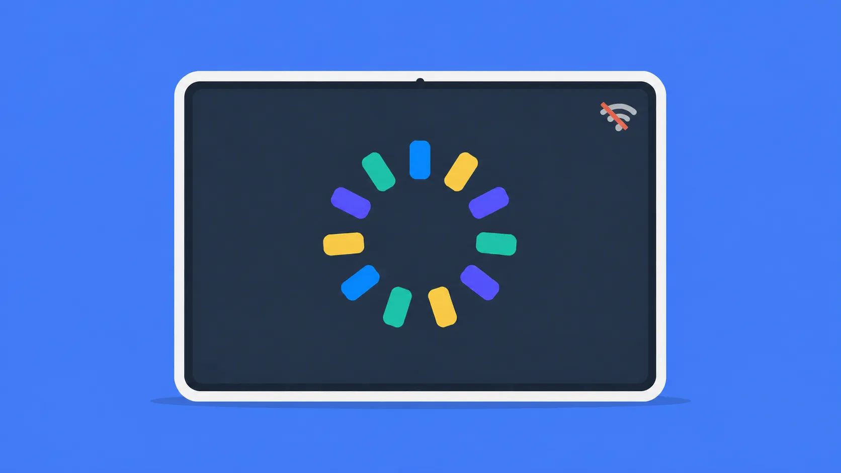 Tablette affichant une animation de chargement sans connexion Wi-Fi