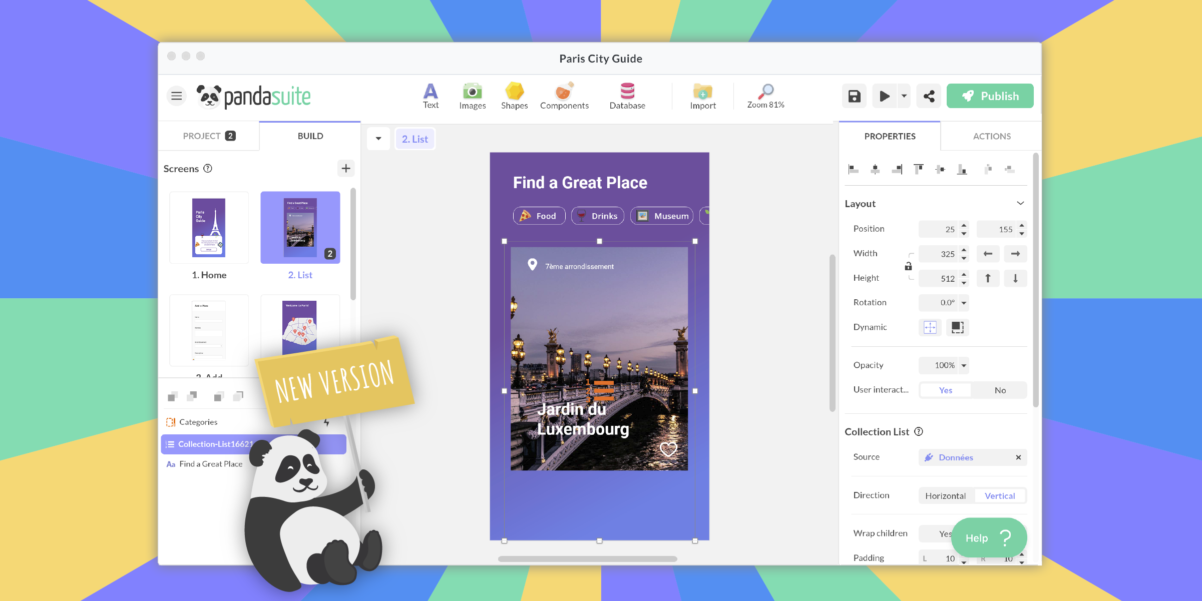 Explorez le pouvoir des données et créez une application encore plus dynamique, puissante et connectée avec la nouvelle version de PandaSuite Studio. Découvrez la plus grosse mise à jour de PandaSuite depuis notre lancement en 2015.