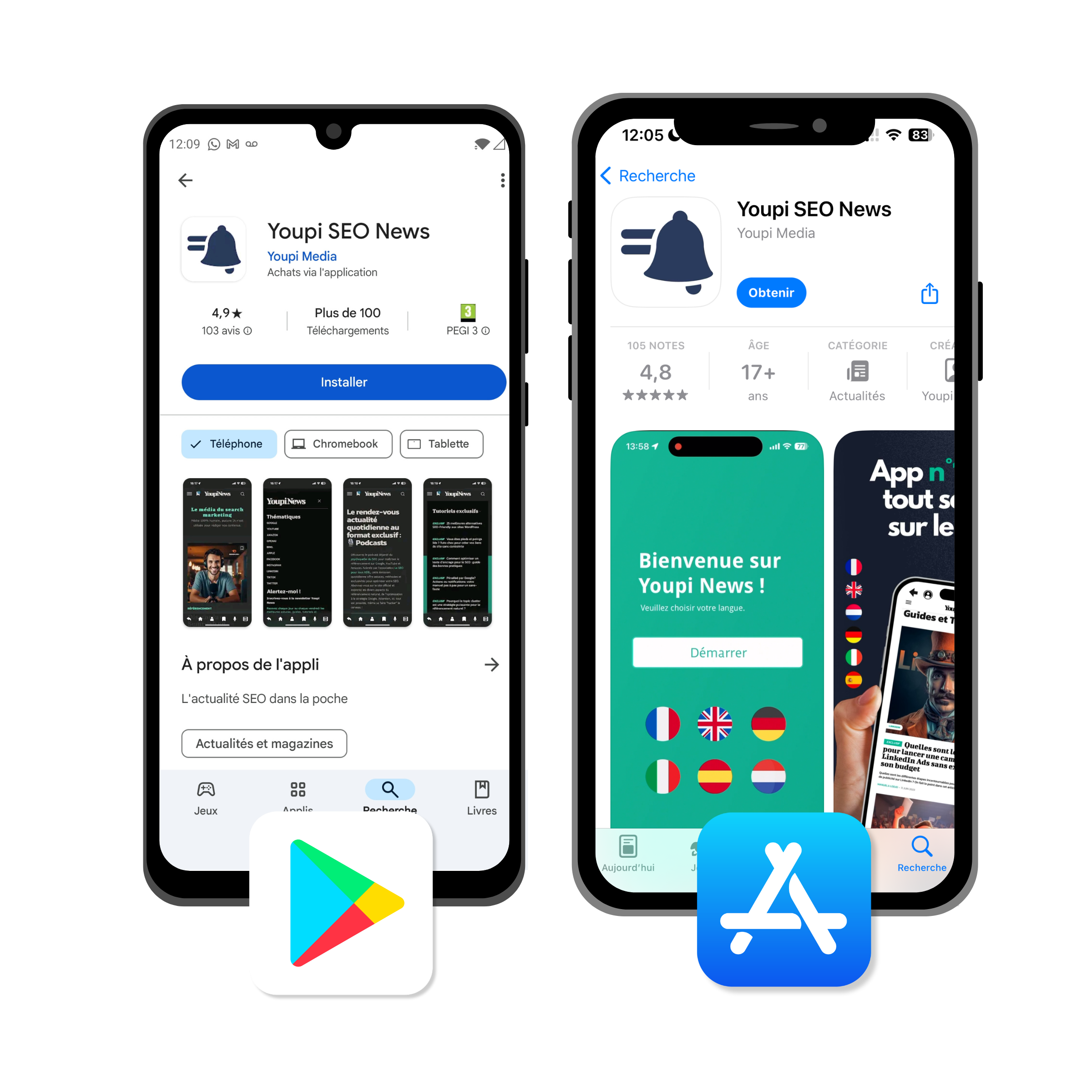 Immagine dell'applicazione nell'App Store iOS e in Google Play