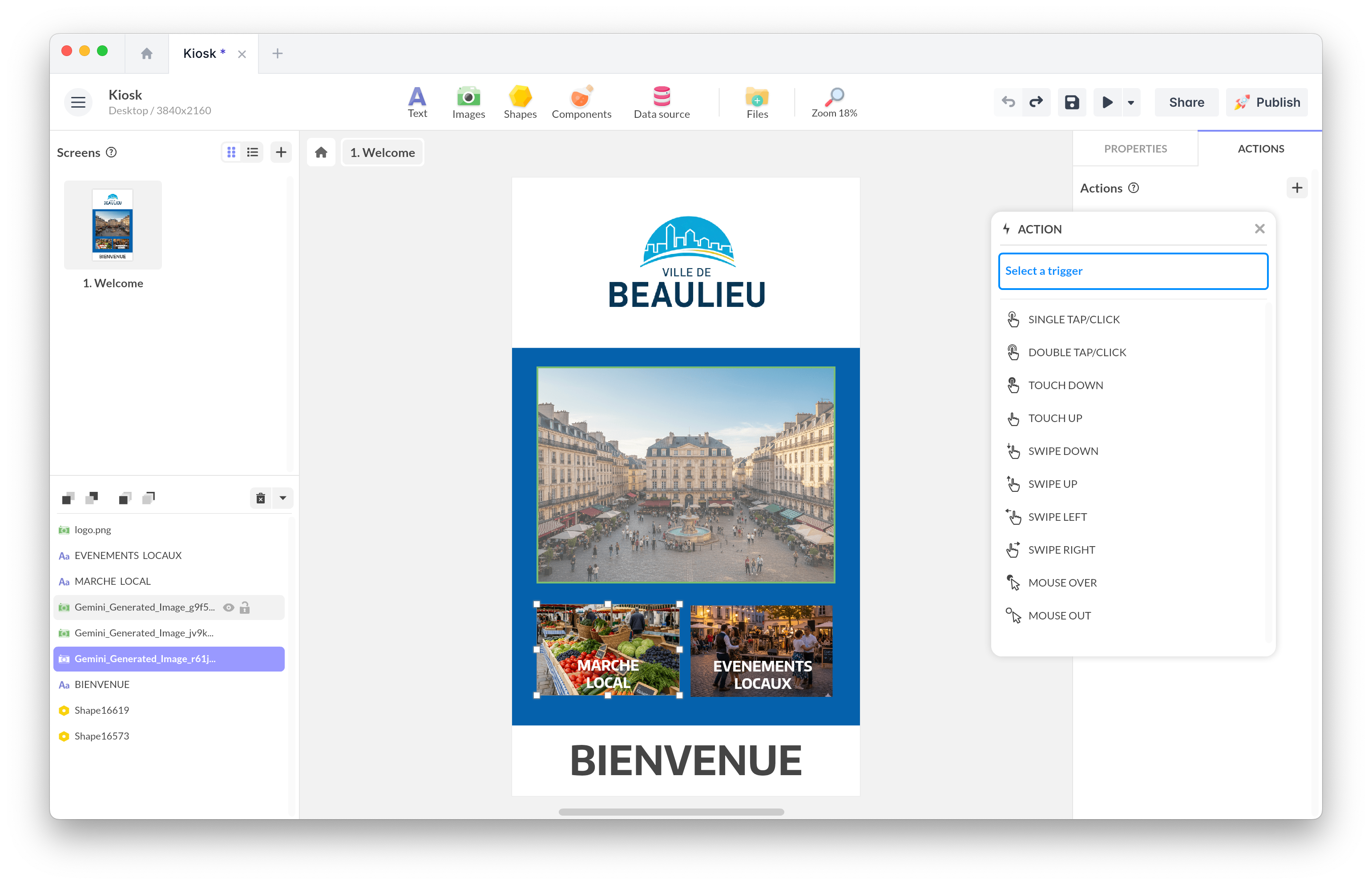 Interfaz del software de kiosco interactivo PandaSuite