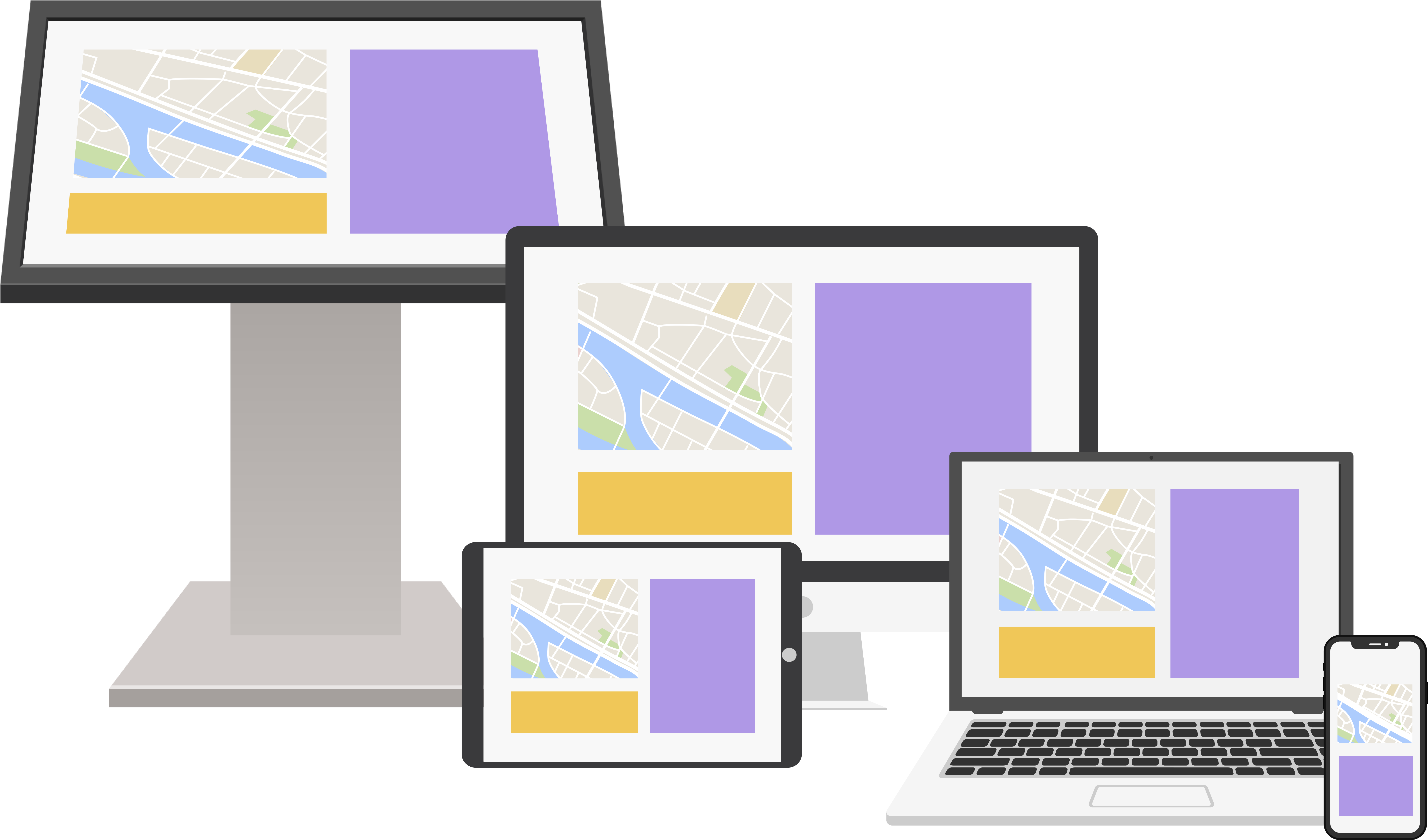 Illustration du multi-appareils (mobile, tablette, borne, ordinateur)