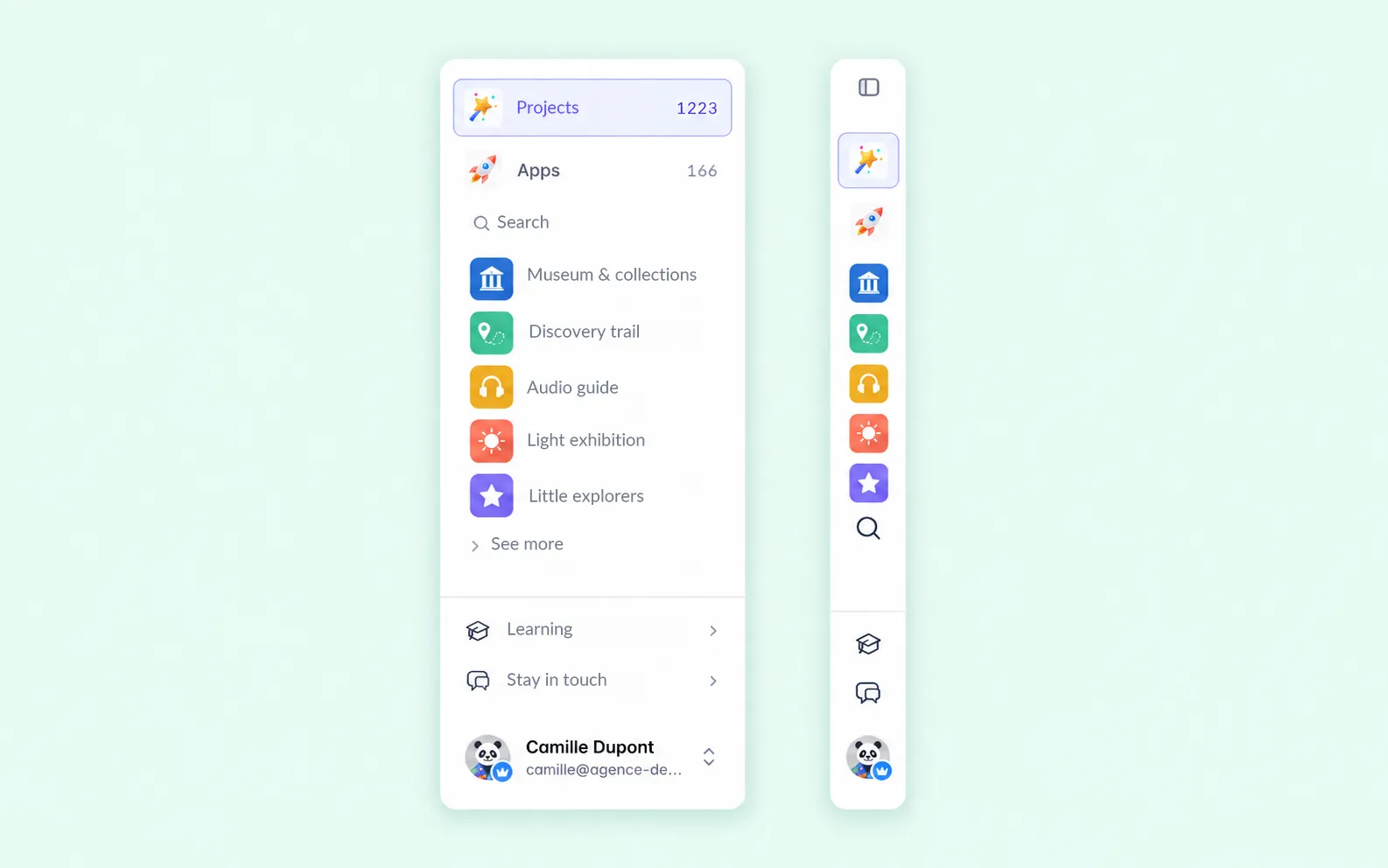 The navigation column, expanded with your apps and collapsed into icons