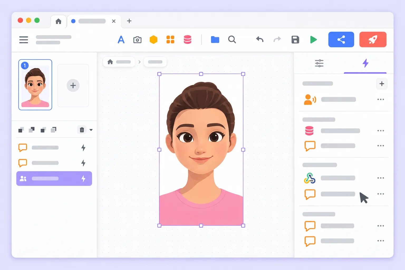 The D-ID Agent component in PandaSuite Studio: the avatar on screen and the actions attached to its tools